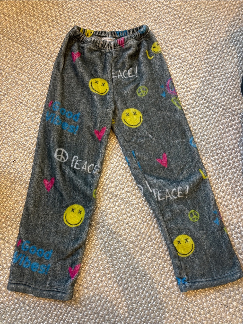 Kids Grey 'Good Vibes' Fleece Pajama Pants with Smileys